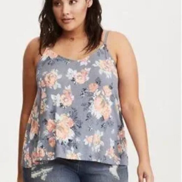 Torrid Floral Print Crochet Cami Tank Top Blouse Shirt Sz 00 - Picture 1 of 4